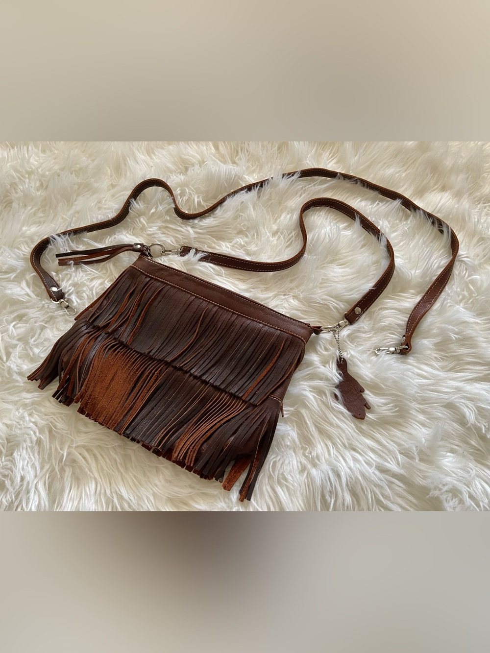 ROOTS EUC Leather Fringed Shoulder Bag/Crossbody Bag